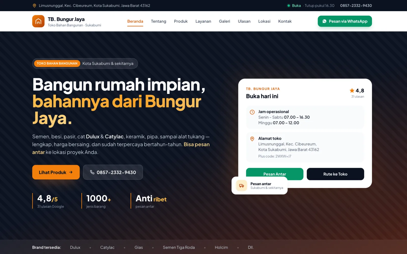 Contoh website toko bahan bangunan yang dibuat dengan Webis