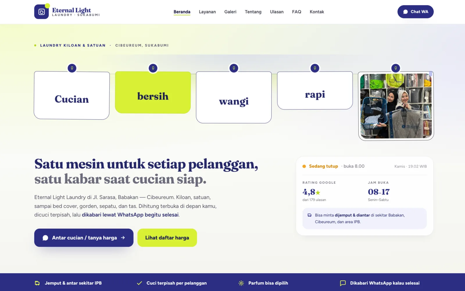 Pratinjau website Eternal Light Laundry
